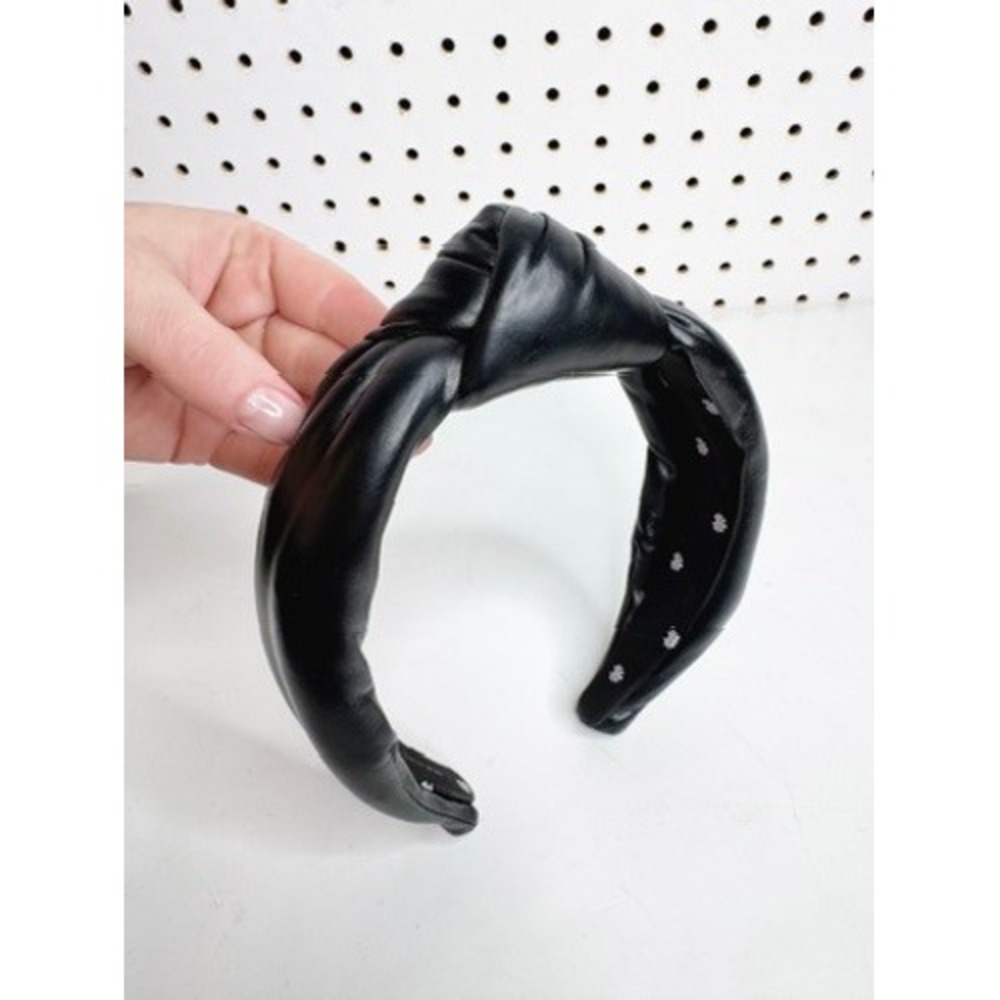 Lele Sadoughi | Black Vegan Leather Top Knotted Wide Headband Hair Accessory